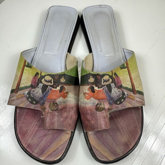 Icon Women’s 10.5/ 11 Painting Wearable Art Blue Leather Toe Ring Low Flats - Picture 9 of 10